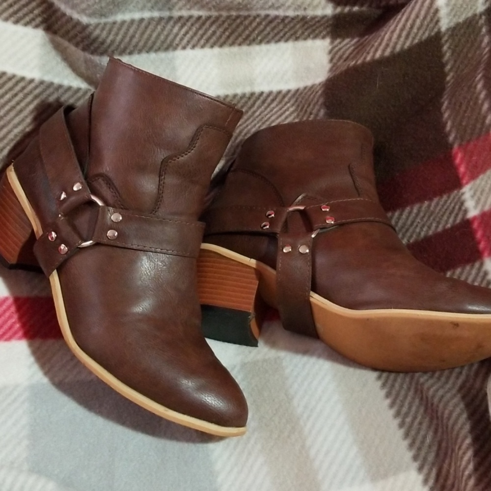 Brown Ankle Boots with Strap Detailing